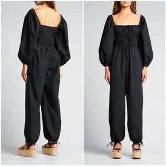 Ulla Johnson Pants - Ulla Johnson Amalie Jumpsuit Black Square Neck Puff Sleeve Tie Waist‎ 8 READ